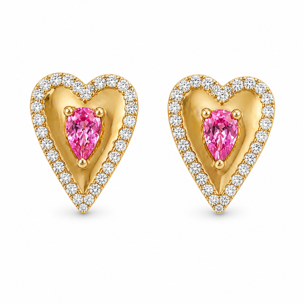 Heart Pink Sapphire & Diamond Earrings Mollys Jewelers Brooklyn, NY