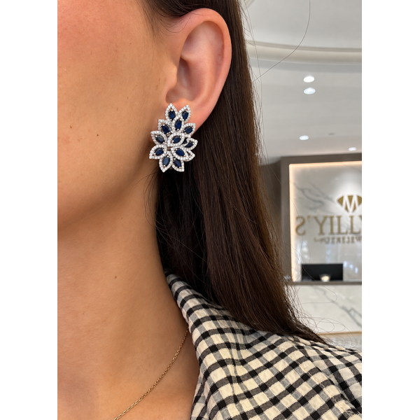 Sapphire & Diamond Floral Burst Earrings Image 2 Mollys Jewelers Brooklyn, NY