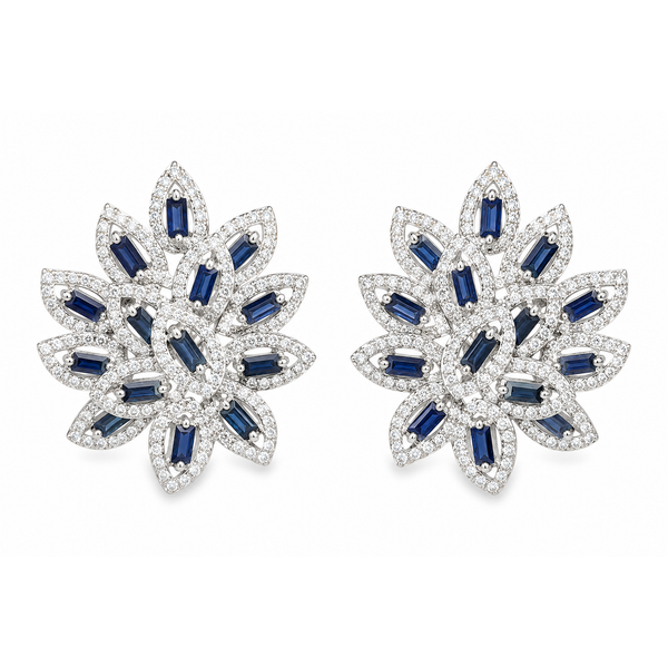 Sapphire & Diamond Floral Burst Earrings Mollys Jewelers Brooklyn, NY