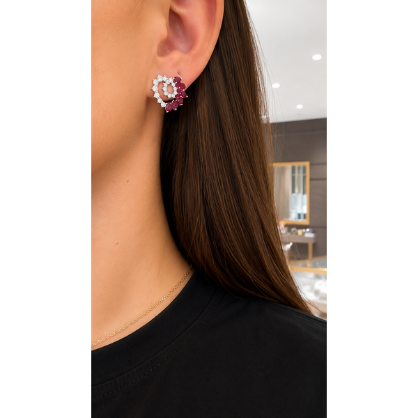 Ruby Heart Diamond Earrings Image 2 Mollys Jewelers Brooklyn, NY