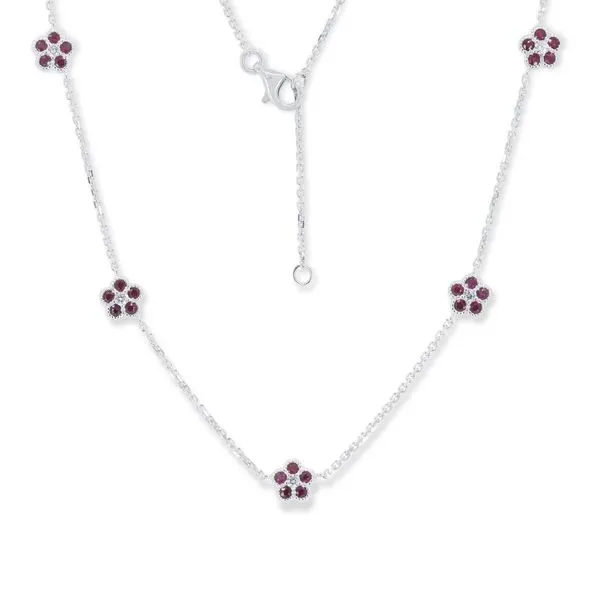 White Gold Blossom Ruby & Diamond Necklace – 0.57ct + 0.13ct Mollys Jewelers Brooklyn, NY