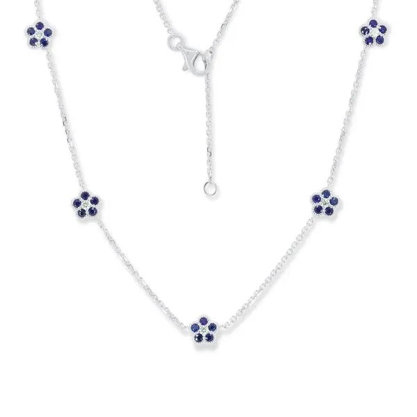 White Gold Blossom Sapphire & Diamond Necklace – 0.57ct + 0.13ct Mollys Jewelers Brooklyn, NY