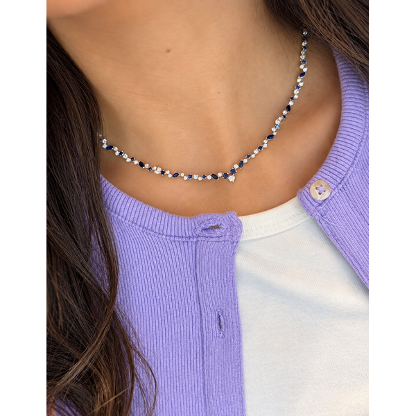 Yellow Gold BlueStream Sapphire & Diamond Necklace Image 2 Mollys Jewelers Brooklyn, NY