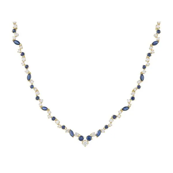 Yellow Gold BlueStream Sapphire & Diamond Necklace Mollys Jewelers Brooklyn, NY