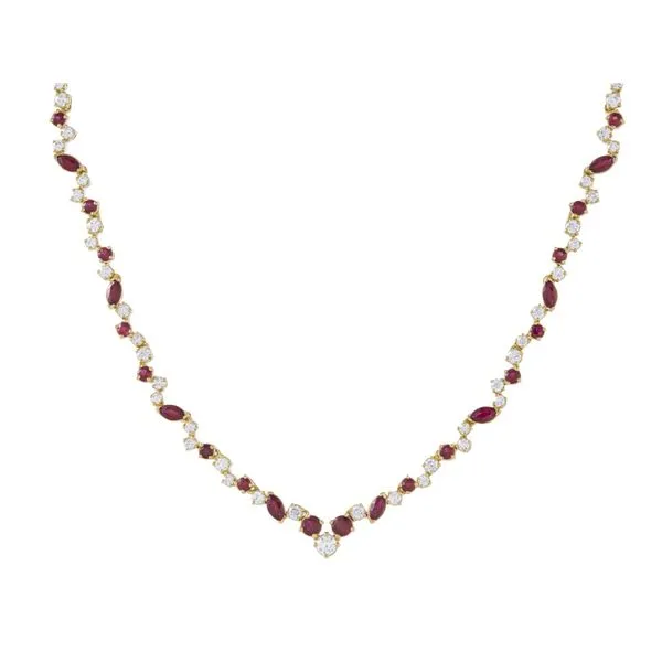 Yellow Gold CrimsonLine Ruby & Diamond Necklace Mollys Jewelers Brooklyn, NY