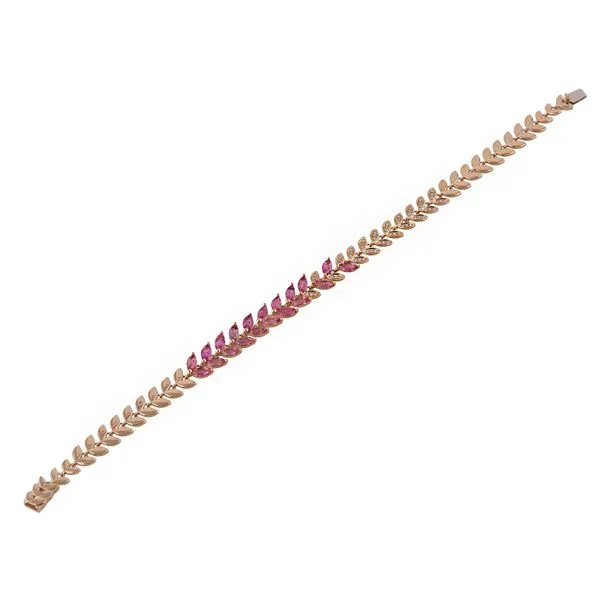 Yellow Gold LeafLine Pink Tourmaline & Diamond Bracelet Mollys Jewelers Brooklyn, NY
