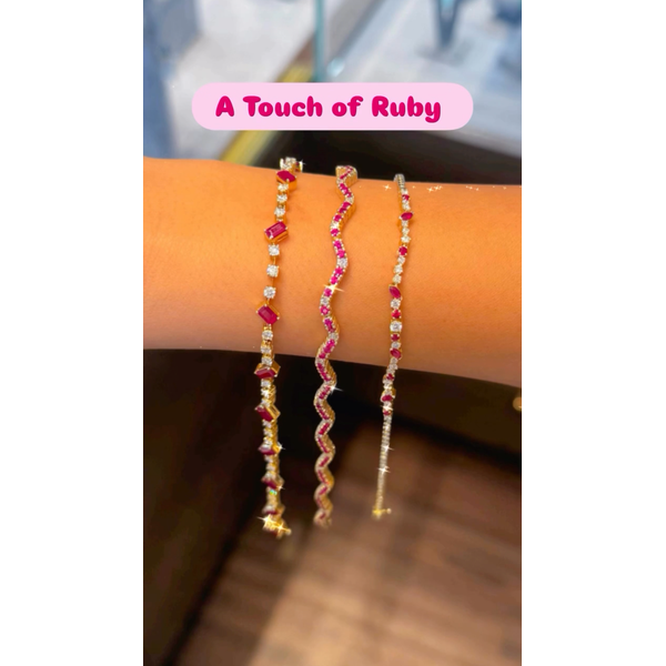 14K Yellow Gold Ruby & Diamond Wave Tennis Bracelet – 3.00 CTW Rubies Image 2 Mollys Jewelers Brooklyn, NY