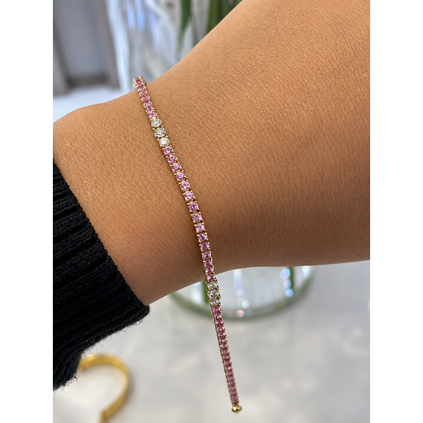 Pink Sapphire Diamond Accent Tennis Bracelet Image 2 Mollys Jewelers Brooklyn, NY