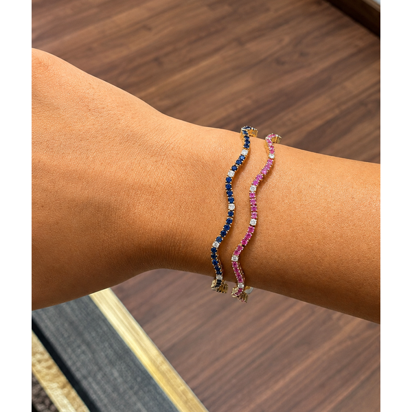 Pink Sapphire Diamond Wave Bracelet Image 2 Mollys Jewelers Brooklyn, NY