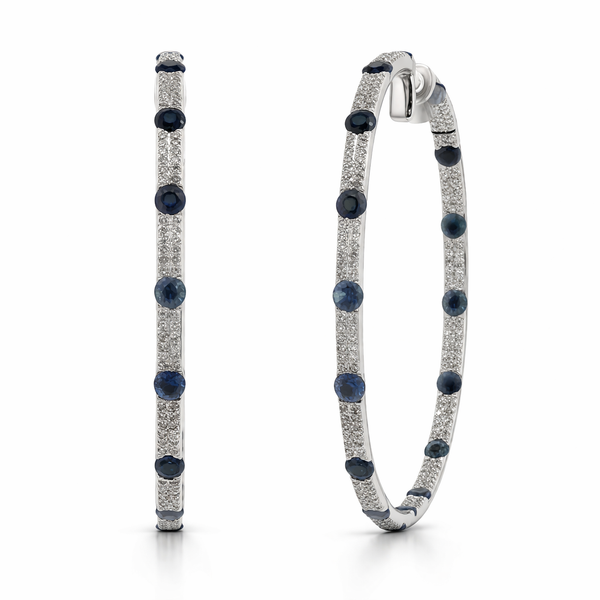 White Gold Sapphire Diamond Hoop Earrings – 1.75