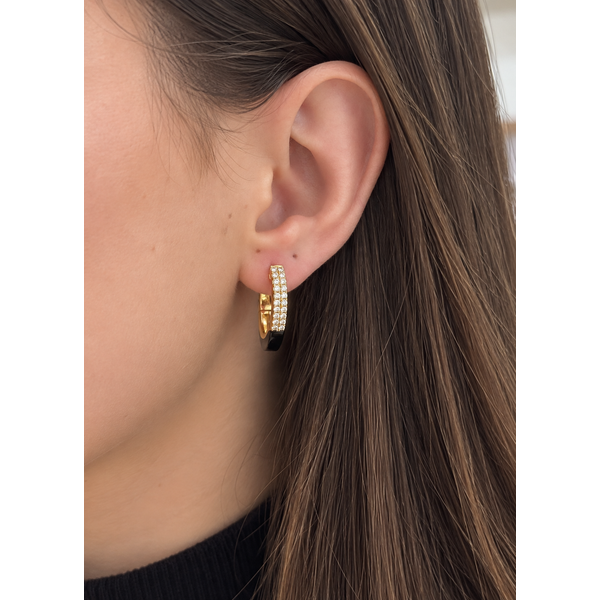 Black Agate Diamond Hoop Earrings Image 2 Mollys Jewelers Brooklyn, NY