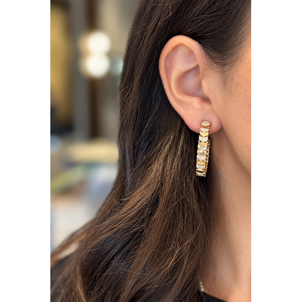 Diamond Crescent Link Hoop Earrings Mollys Jewelers Brooklyn, NY