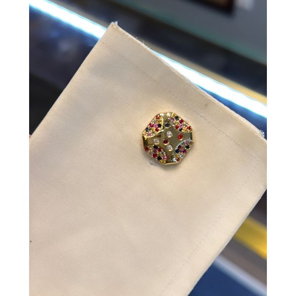 Yellow Gold Multi-Sapphire Diamond Cufflinks – Luxury Men’s Jewelry Image 3 Mollys Jewelers Brooklyn, NY