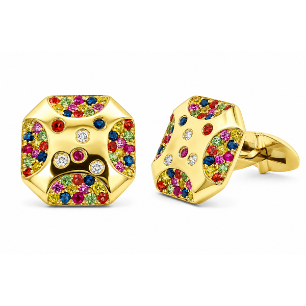 Yellow Gold Multi-Sapphire Diamond Cufflinks – Luxury Men’s Jewelry Mollys Jewelers Brooklyn, NY