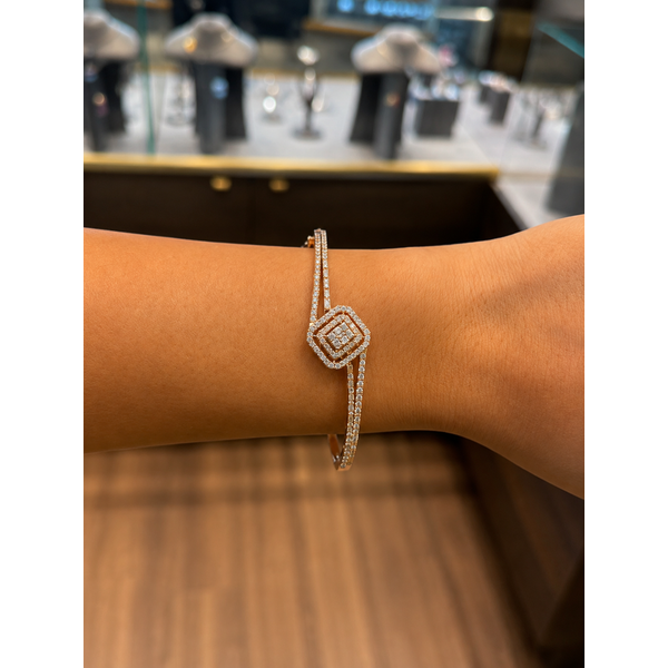 14K White & Rose Gold Geometric Baguette Diamond Bangle – 1.59 CTW Image 2 Mollys Jewelers Brooklyn, NY