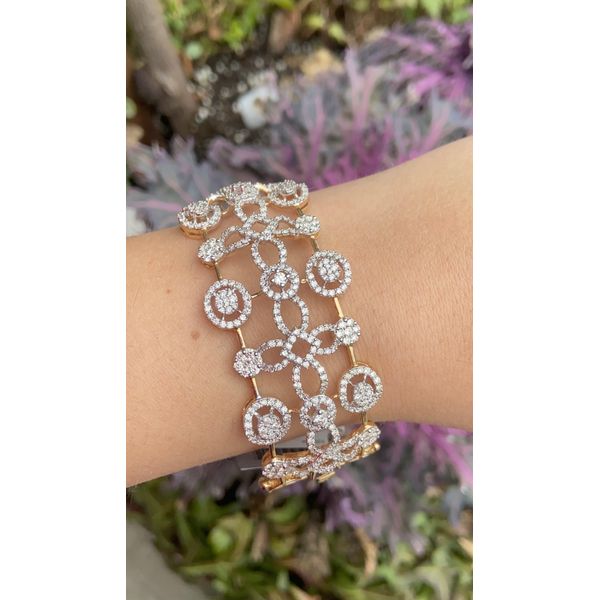 Two Tone Gold Diamond Cuff Bangle | 4.59 Carats of Sparkle Image 2 Mollys Jewelers Brooklyn, NY
