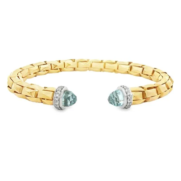 Yellow Gold AquaWeave Blue Topaz & Diamond Cuff Bangle Mollys Jewelers Brooklyn, NY