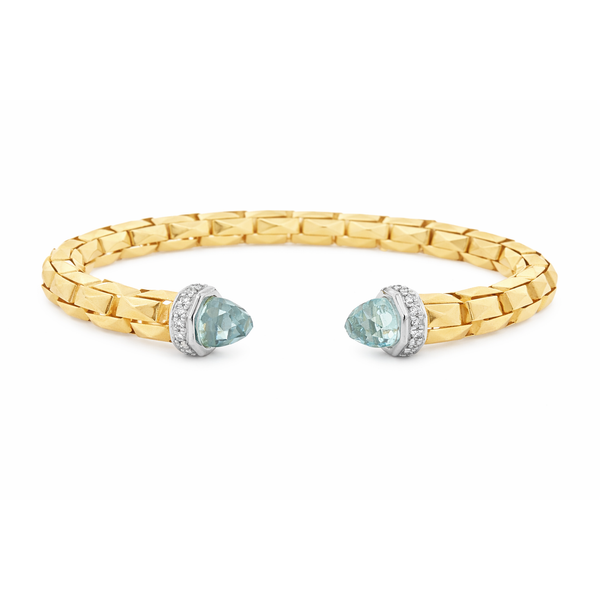 Yellow Gold AquaWeave Blue Topaz & Diamond Cuff Bangle Mollys Jewelers Brooklyn, NY