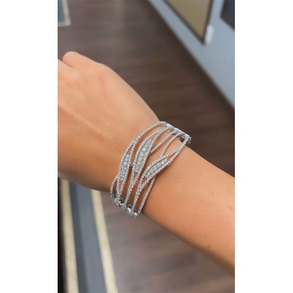 White Gold Diamond Swirl Cuff Bangle – Streamline Image 2 Mollys Jewelers Brooklyn, NY