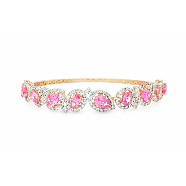 Yellow Gold Diamond & Pink Sapphire Bangle – 2.58 CTW Sparkling Elegance Mollys Jewelers Brooklyn, NY