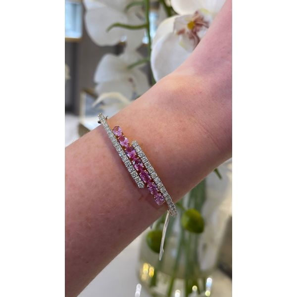Yellow Gold Bangle – Pink Sapphire & Diamond Accents Image 2 Mollys Jewelers Brooklyn, NY