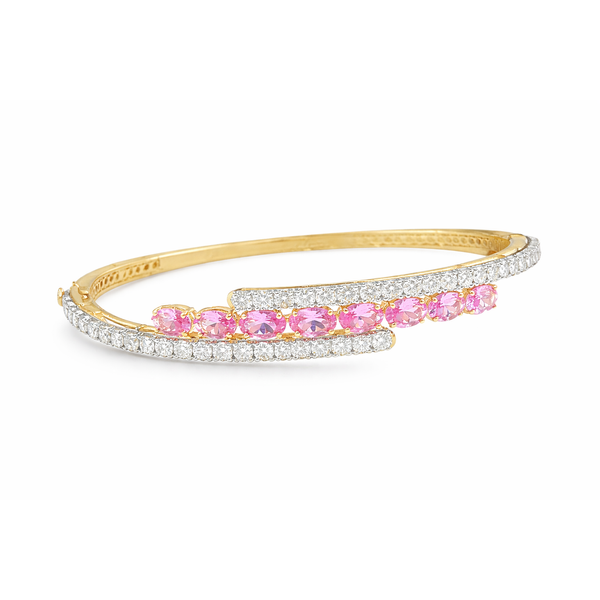Yellow Gold Bangle – Pink Sapphire & Diamond Accents Mollys Jewelers Brooklyn, NY