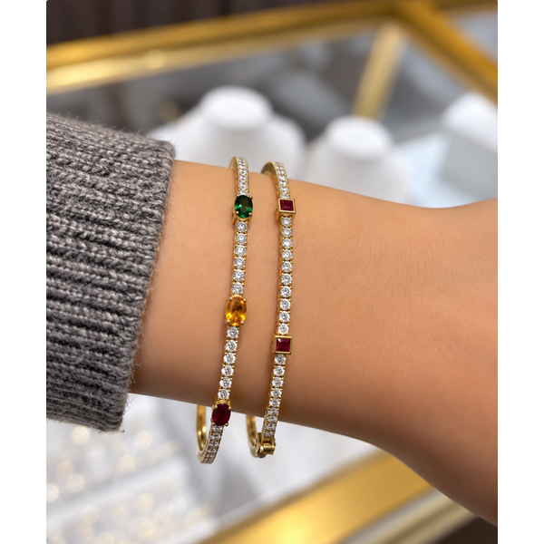 Multi-Color Sapphire Diamond Tennis Bangle Image 2 Mollys Jewelers Brooklyn, NY