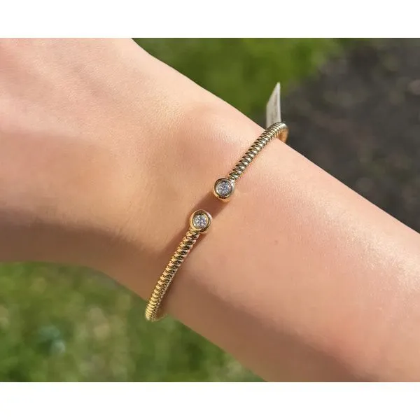Bezel Diamond Open-End Yellow Gold Bangle Image 2 Mollys Jewelers Brooklyn, NY