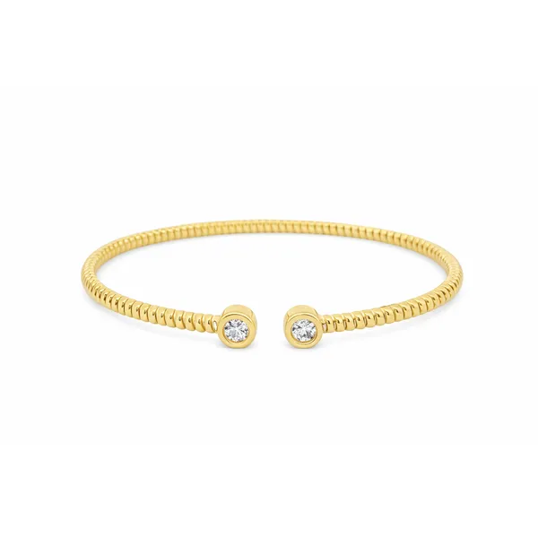 Bezel Diamond Open-End Yellow Gold Bangle Mollys Jewelers Brooklyn, NY