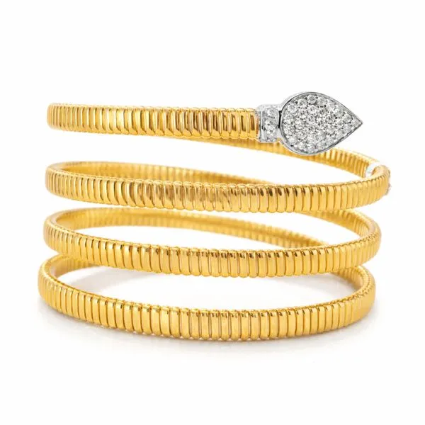 Two Tone Gold Coil Bangle With Diamond Tip Mollys Jewelers Brooklyn, NY