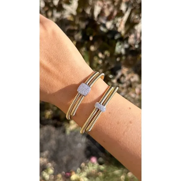 Yellow Gold Coil Diamond Bangle – Double Row Pave Center Image 2 Mollys Jewelers Brooklyn, NY
