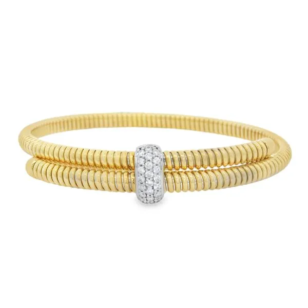 Yellow Gold Coil Diamond Bangle – Double Row Pave Center Mollys Jewelers Brooklyn, NY