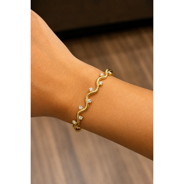 Golden Wave Diamond Vine Bangle Image 2 Mollys Jewelers Brooklyn, NY