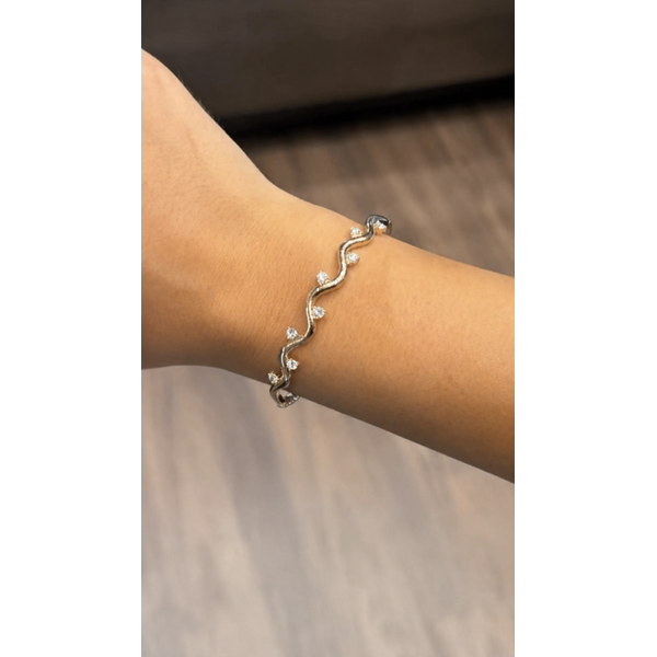 Golden Wave Diamond Vine Bangle Image 2 Mollys Jewelers Brooklyn, NY