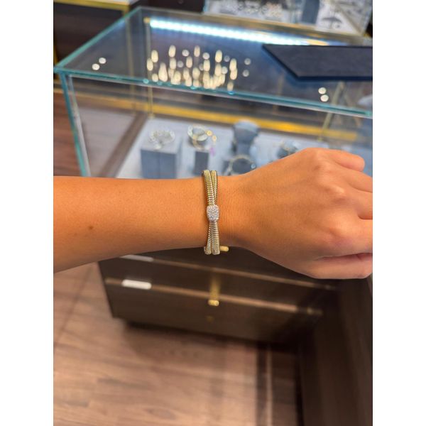 Two Tone Gold Diamond Bangle – Elegant Pavé Accent Image 2 Mollys Jewelers Brooklyn, NY