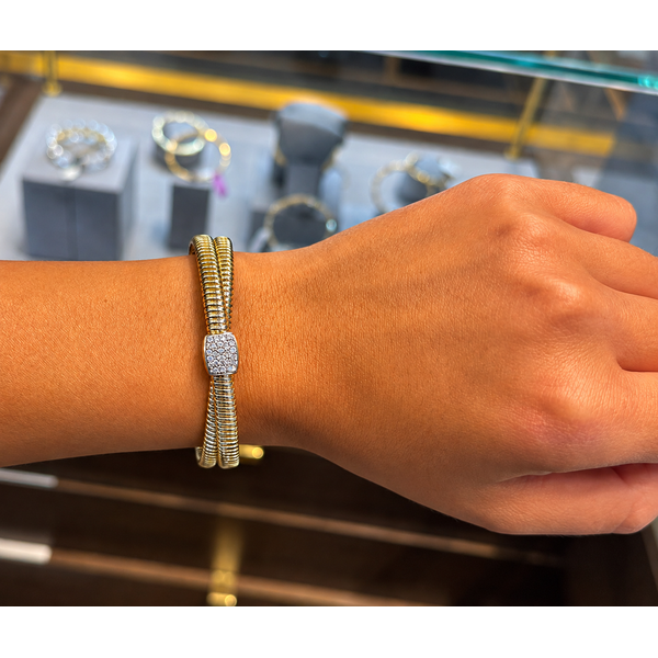 Two Tone Gold Diamond Bangle – Elegant Pavé Accent Image 2 Mollys Jewelers Brooklyn, NY