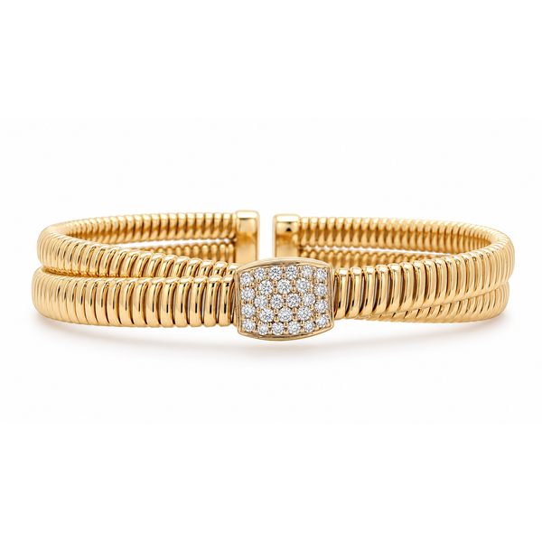 Two Tone Gold Diamond Bangle – Elegant Pavé Accent Mollys Jewelers Brooklyn, NY