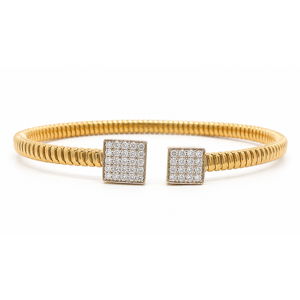 Diamond Square Open-End Gold Bangle Mollys Jewelers Brooklyn, NY