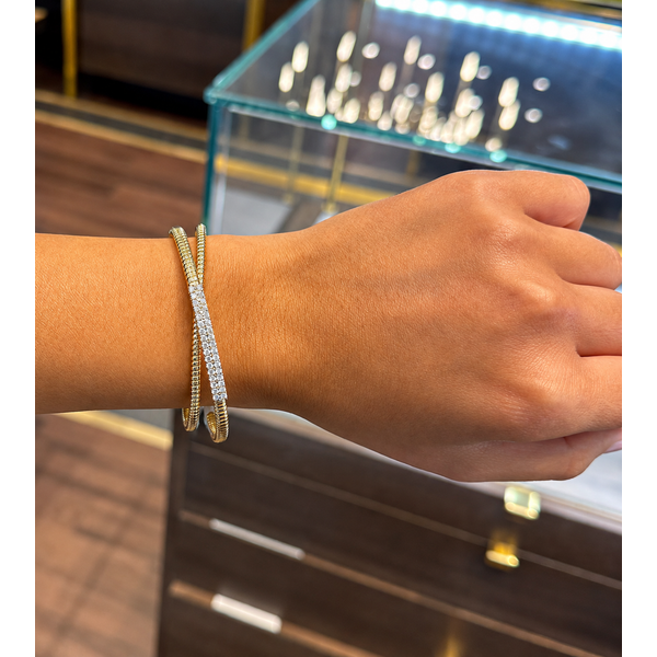 Two-Tone Diamond Crossover Flex Bangle Image 2 Mollys Jewelers Brooklyn, NY