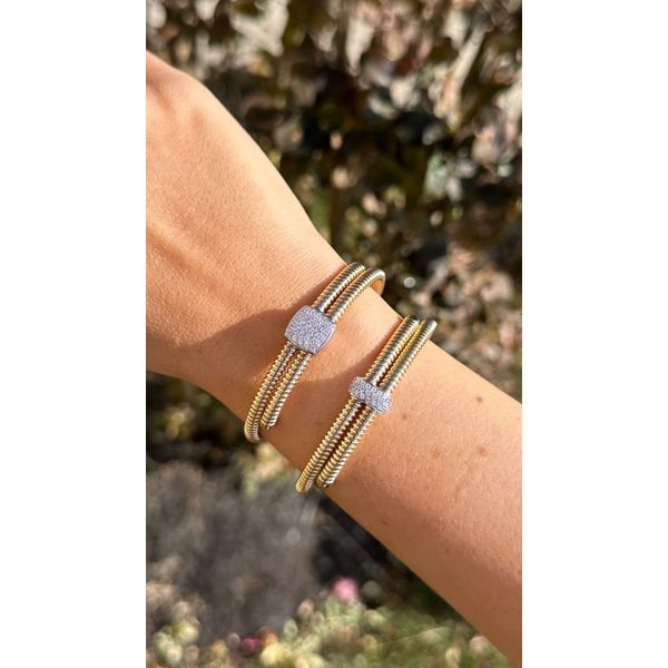Yellow Gold Coil Diamond Bangle – Double Row Pave Center Mollys Jewelers Brooklyn, NY