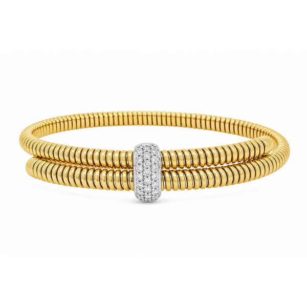 Yellow Gold Coil Diamond Bangle – Double Row Pave Center Mollys Jewelers Brooklyn, NY