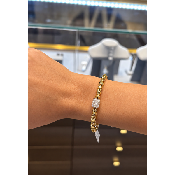 Two-Tone Diamond Barrel Link Bangle Image 2 Mollys Jewelers Brooklyn, NY