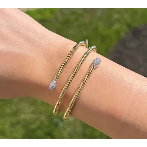 Diamond Two-Tone Gold Bangle Bracelet Image 2 Mollys Jewelers Brooklyn, NY
