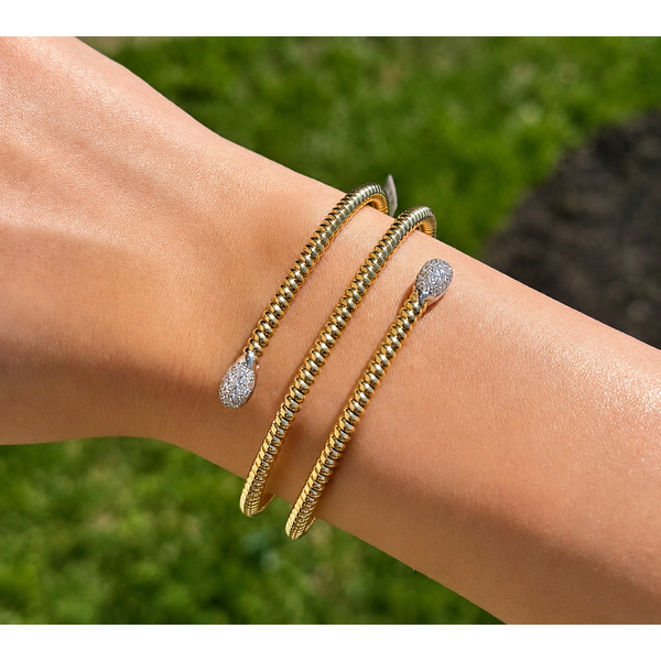 Diamond Two-Tone Gold Bangle Bracelet Image 2 Mollys Jewelers Brooklyn, NY