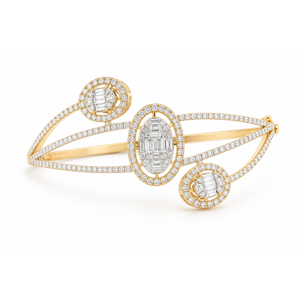 14K Two-Tone Gold Multi-Row Diamond Bangle – 2.62 CTW Mollys Jewelers Brooklyn, NY