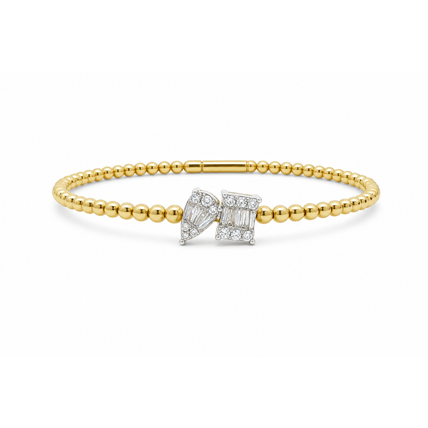 Two-Tone Baguette & Round Diamond Beaded Bangle Mollys Jewelers Brooklyn, NY
