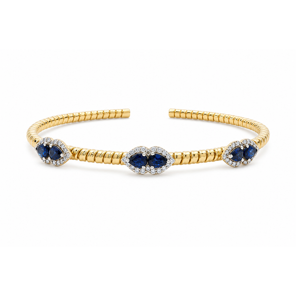 Sapphire & Diamond Three Station Marquise Flex Bangle Mollys Jewelers Brooklyn, NY