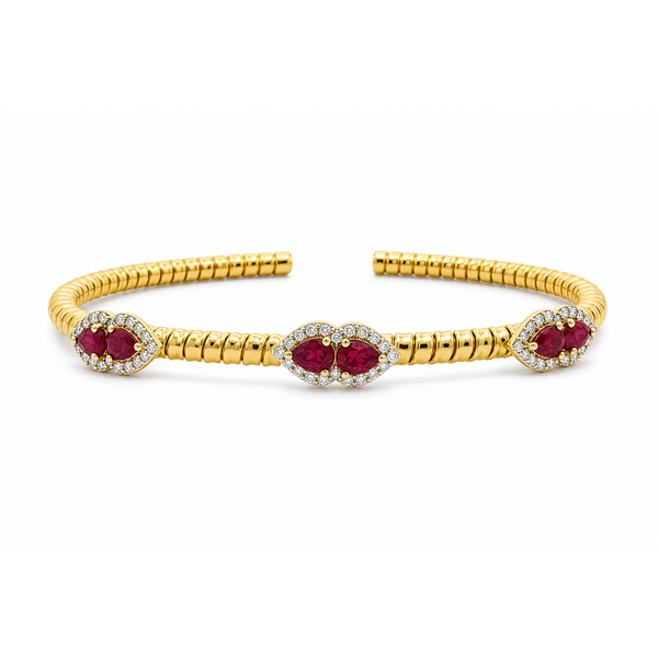 Ruby & Diamond Three Station Marquise Flex Bangle Mollys Jewelers Brooklyn, NY