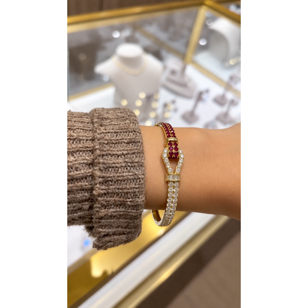 Ruby & Diamond Buckle Bangle Image 2 Mollys Jewelers Brooklyn, NY