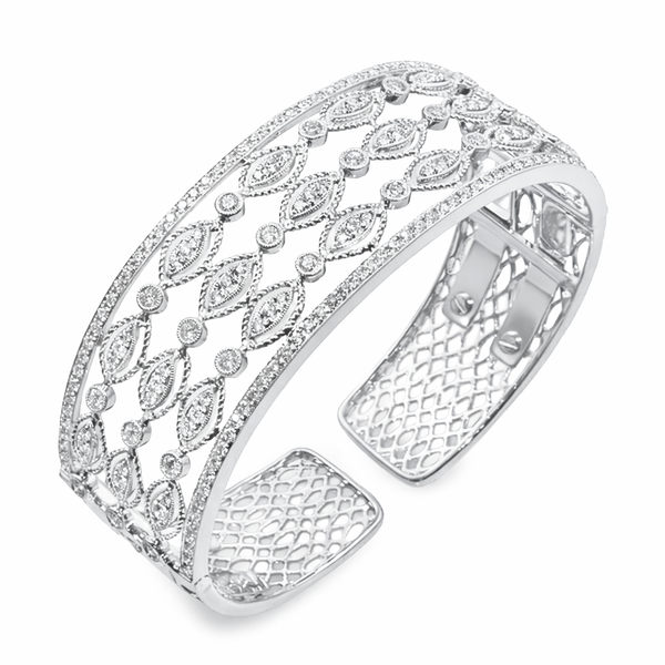 White Gold Diamond Cuff Bangle – Lattice 3.01ct Mollys Jewelers Brooklyn, NY